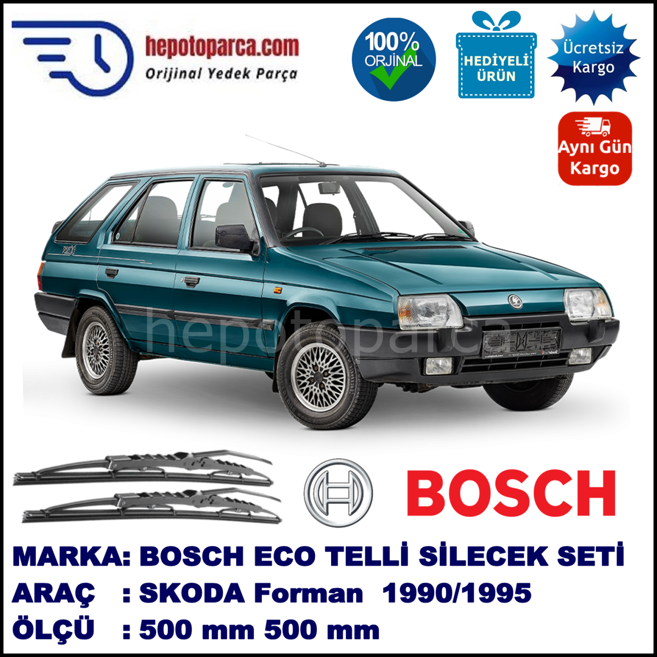 SKODA Forman  10.90-12.95 500 / 500 mm. BOSCH ECO Telli Silecek 2'li Takım