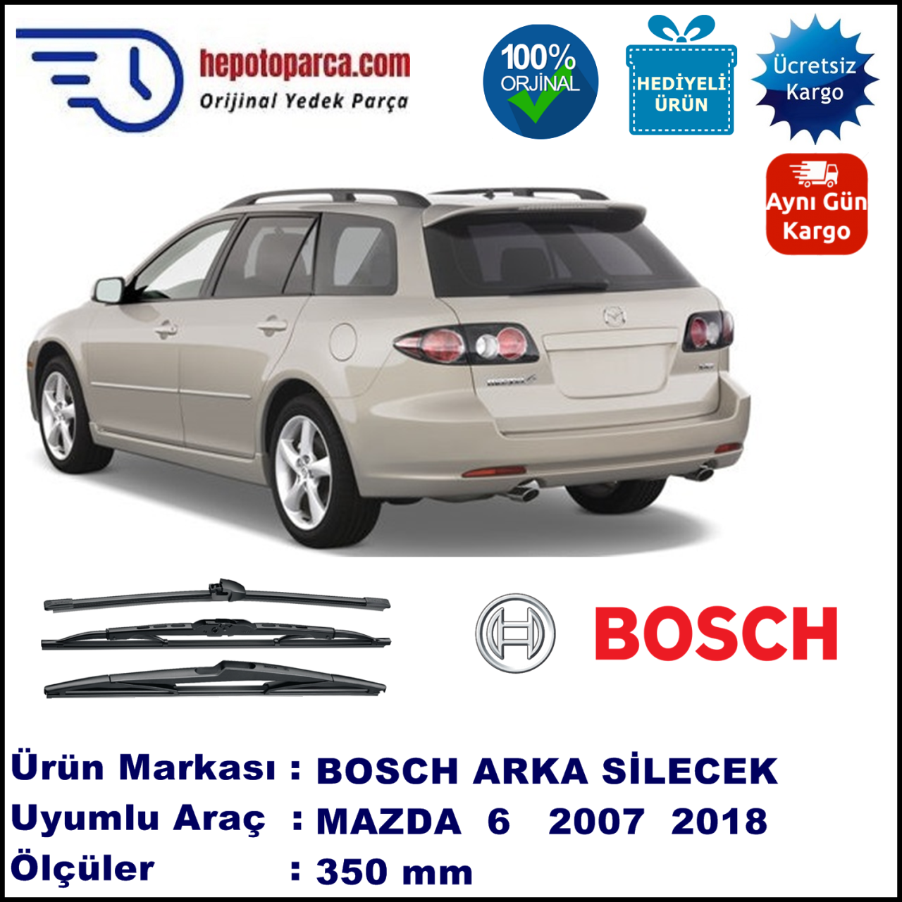 MAZDA 6 Wagon [GH] 350 mm 12.2007-... BOSCH Arka Silecek