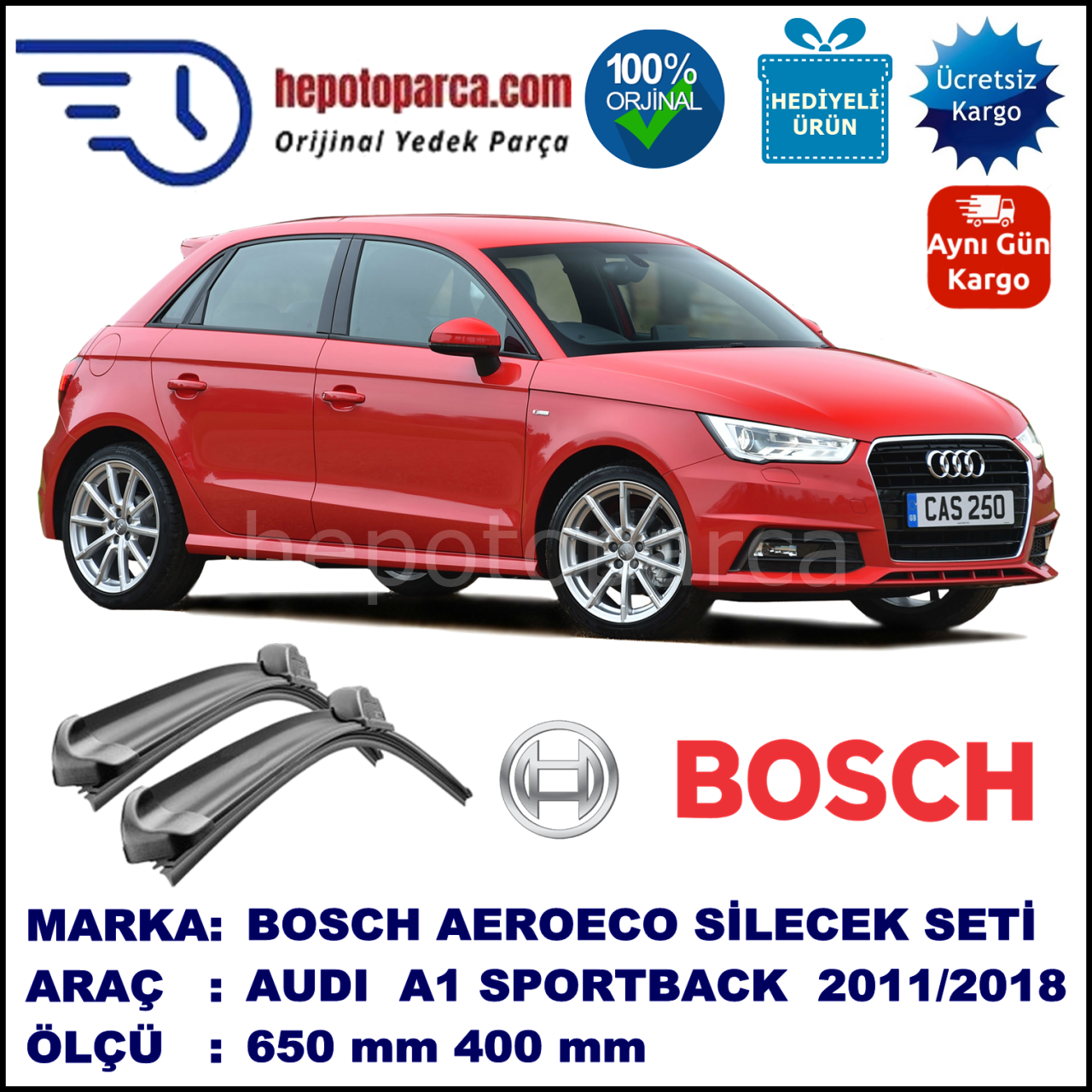 AUDI A1 Sportback [8XA] 09.2011-..., 650 / 400 mm. BOSCH AEROECO Aparatlı Muz Silecek