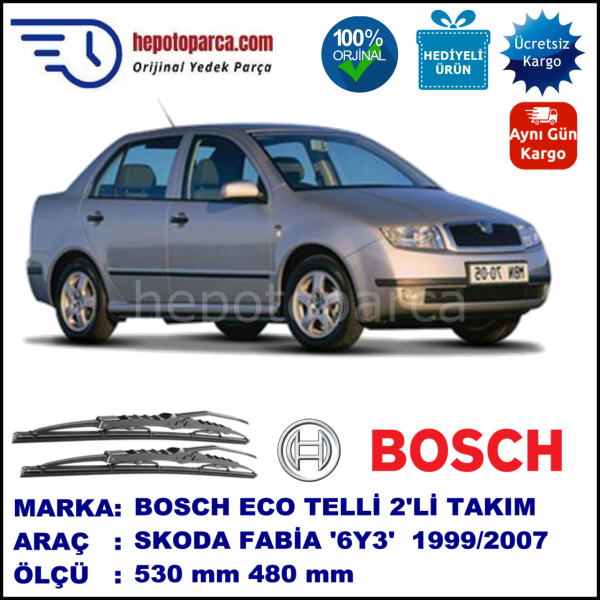 SKODA Fabia [6Y3] 09.99-12.07 530 / 480 mm. BOSCH ECO Telli Silecek 2'li Takım