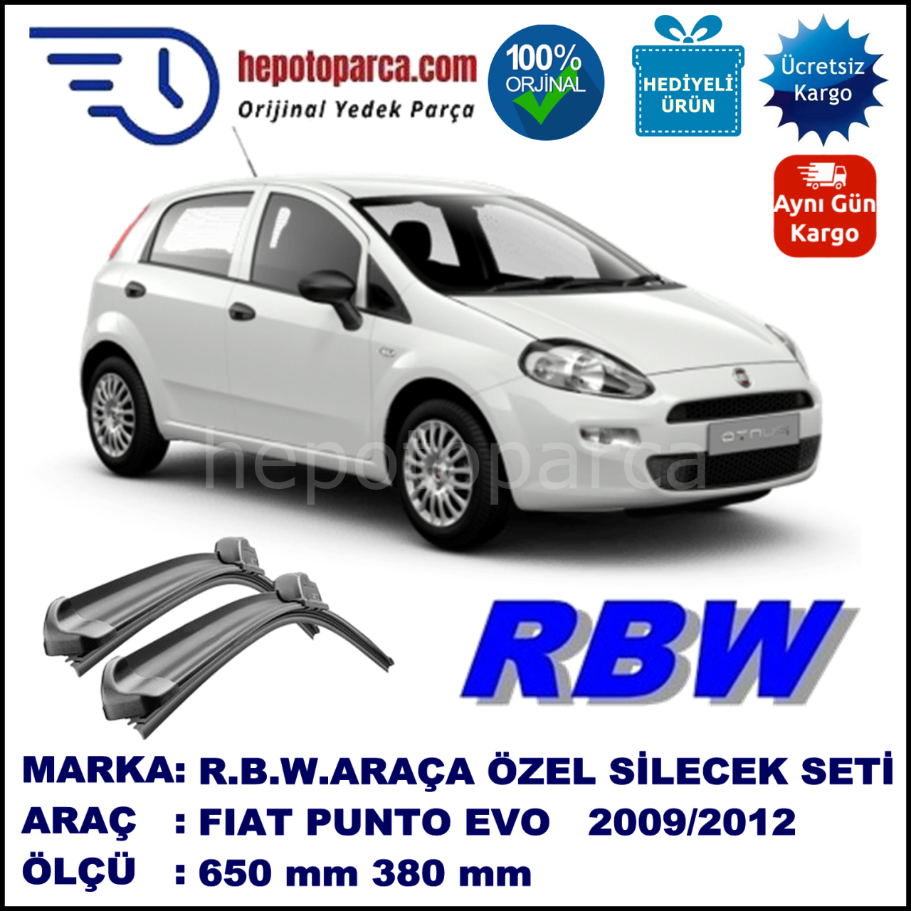 FİAT PUNTO EVO MUZ SİLECEK TAKIMI RBW ARACA ÖZEL (2009-2012)