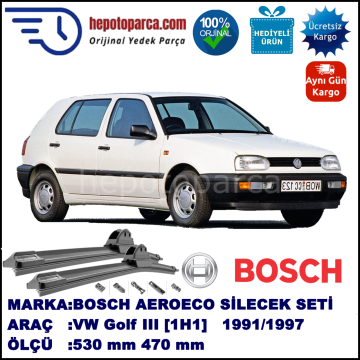 VW Golf 3 III [1H1] 11.1991-12.1997, 530 / 470 mm. BOSCH AEROECO Aparatlı Muz Silecek