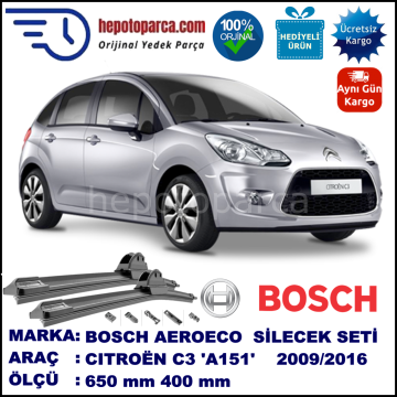 CITROEN C3 [A51] 09.2009-..., 650 / 400 mm. BOSCH AEROECO Aparatlı Muz Silecek