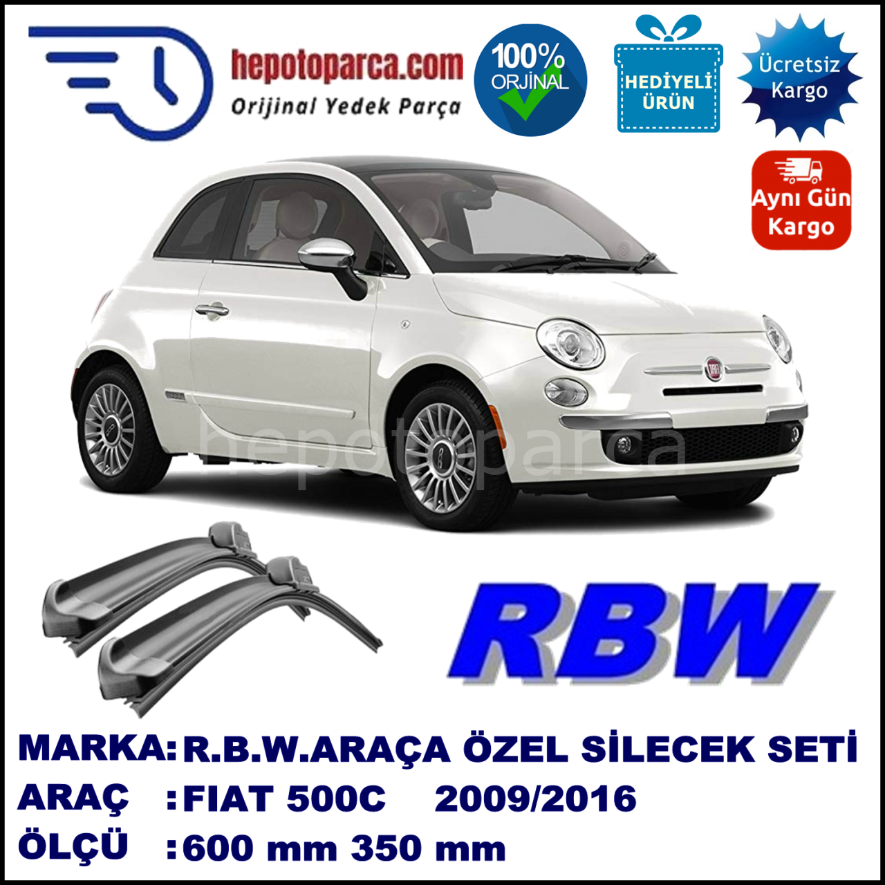 FİAT 500C MUZ SİLECEK TAKIMI RBW ARACA ÖZEL (2009→)