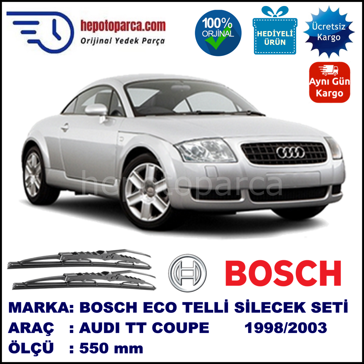 AUDI TT Coupé [8N3] 07.98-04.03 550 /  mm. BOSCH ECO Telli Silecek 2'li Takım