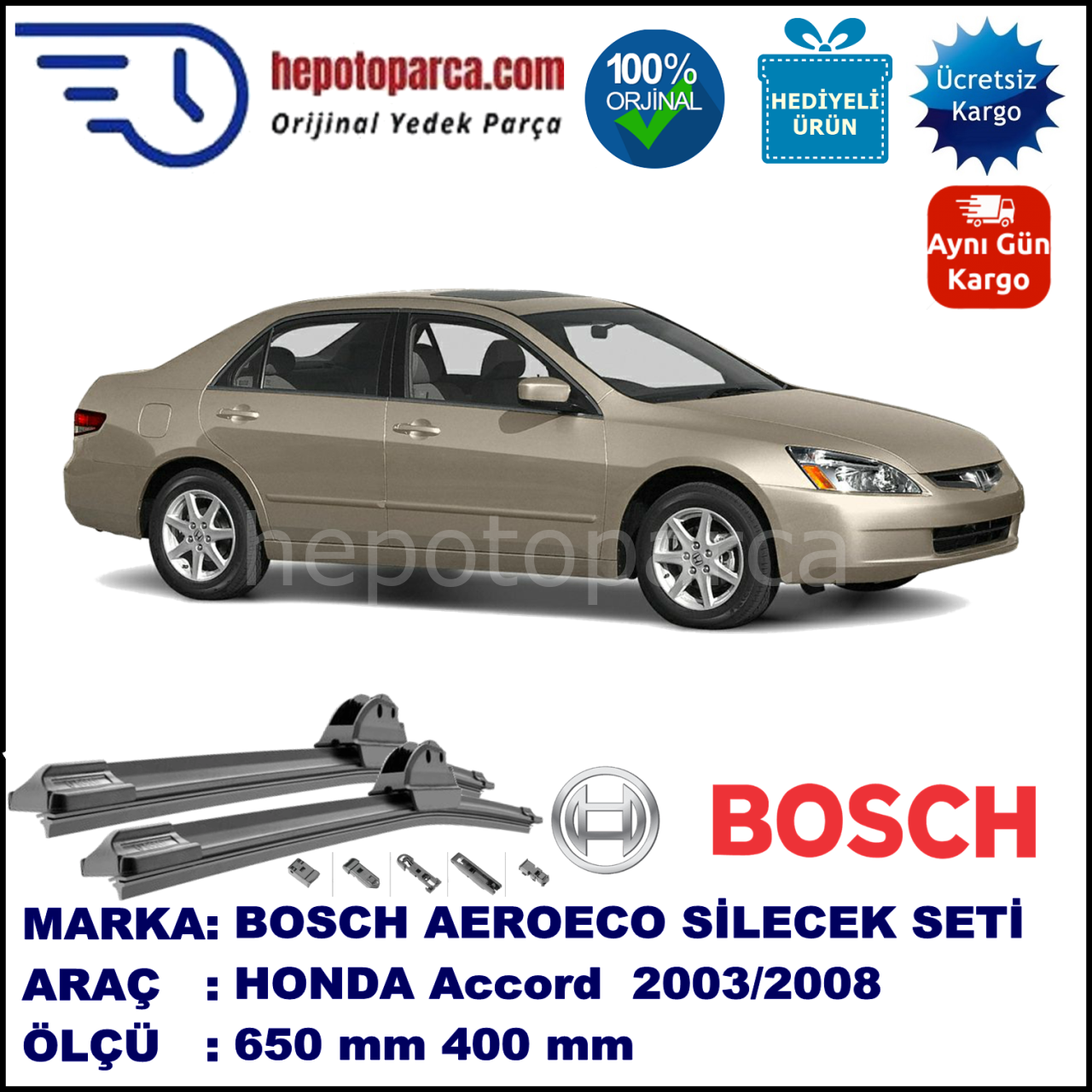 HONDA Accord  [CL/CN/CM] 02.2003-06.2008, 650 / 400 mm. BOSCH AEROECO Aparatlı Muz Silecek