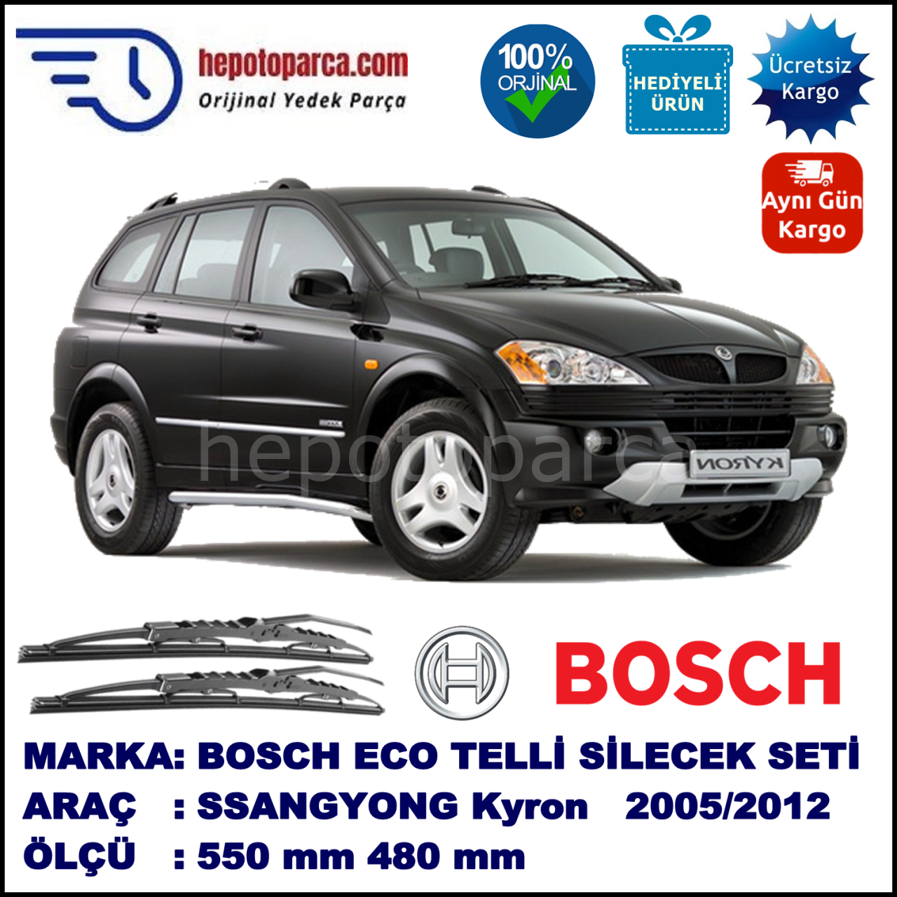 SSANGYONG Kyron  05.05-... 550 / 480 mm. BOSCH ECO Telli Silecek 2'li Takım