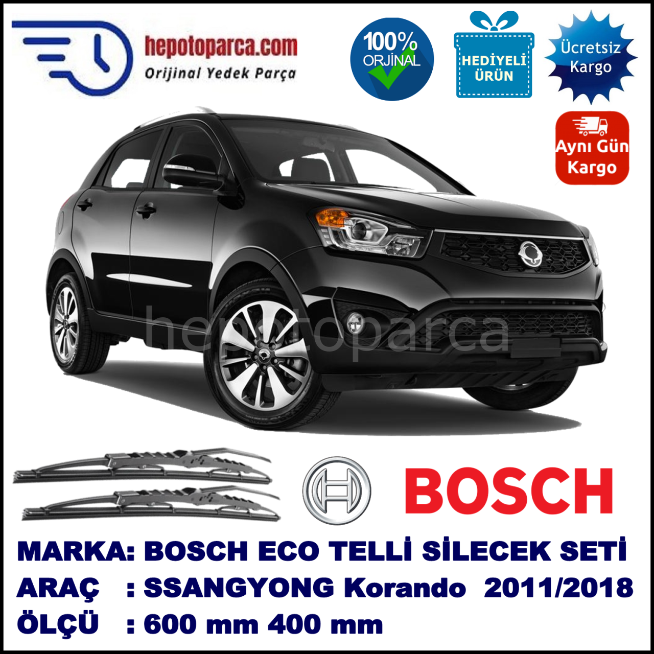 SSANGYONG Korando C  03.11-... 600 / 400 mm. BOSCH ECO Telli Silecek 2'li Takım