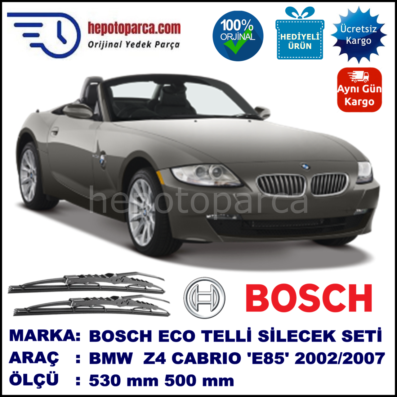 BMW Z4 [E 85] 10.02-07.07 530 / 500 mm. BOSCH ECO Telli Silecek 2'li Takım