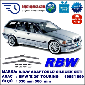 BMW Serie 3 Touring [E 36] 03.1995-12.1999, 530 / 500 mm.  RBW  ADAPTÖRLÜ MUZ SİLECEK SETİ
