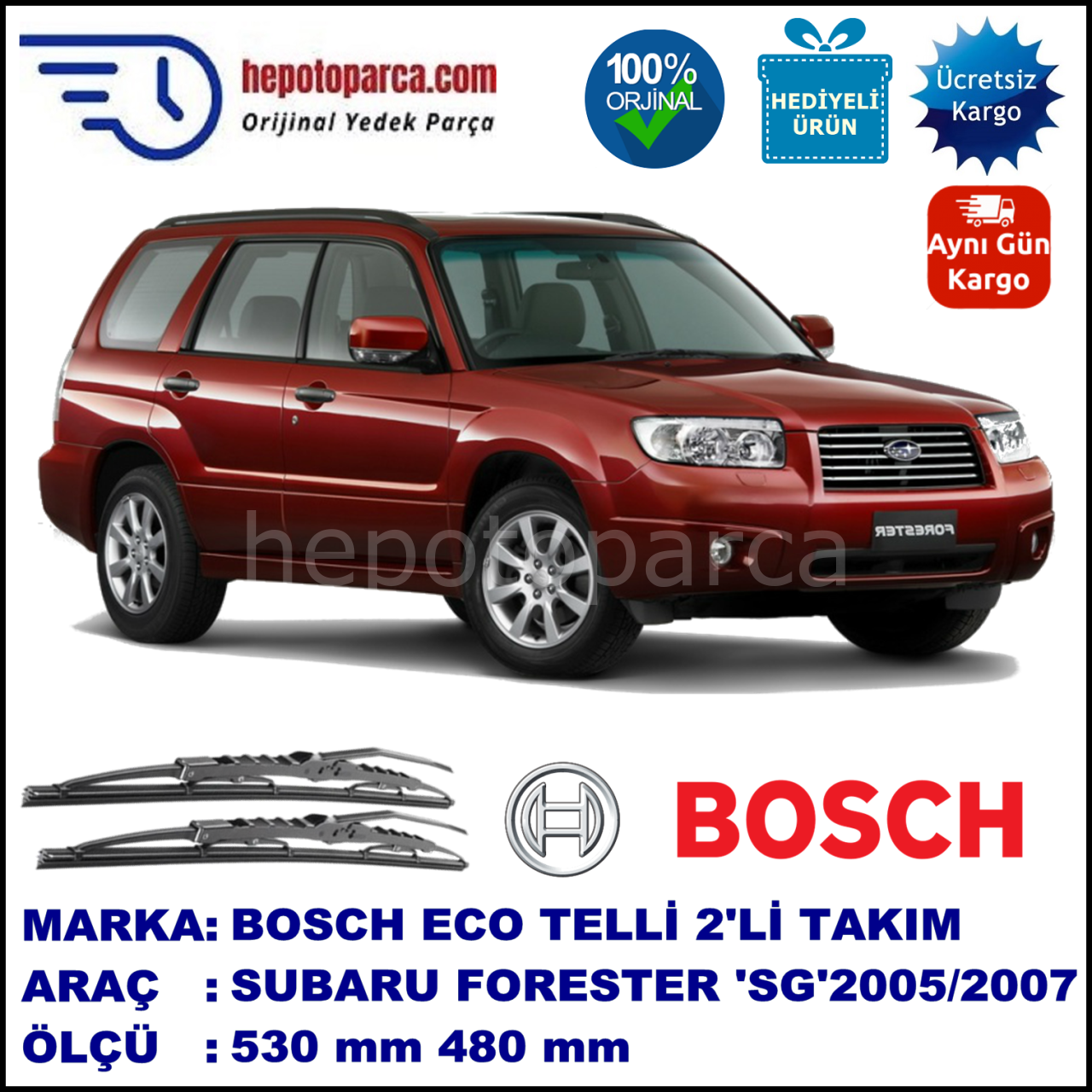 SUBARU Forester  [SG] 06.05-11.07 530 / 480 mm. BOSCH ECO Telli Silecek 2'li Takım