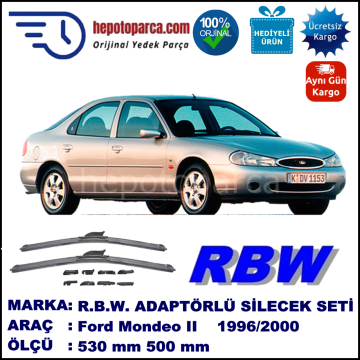 FORD Mondeo II [97] 08.1996-09.2000, 530 / 500 mm.  RBW  ADAPTÖRLÜ MUZ SİLECEK SETİ