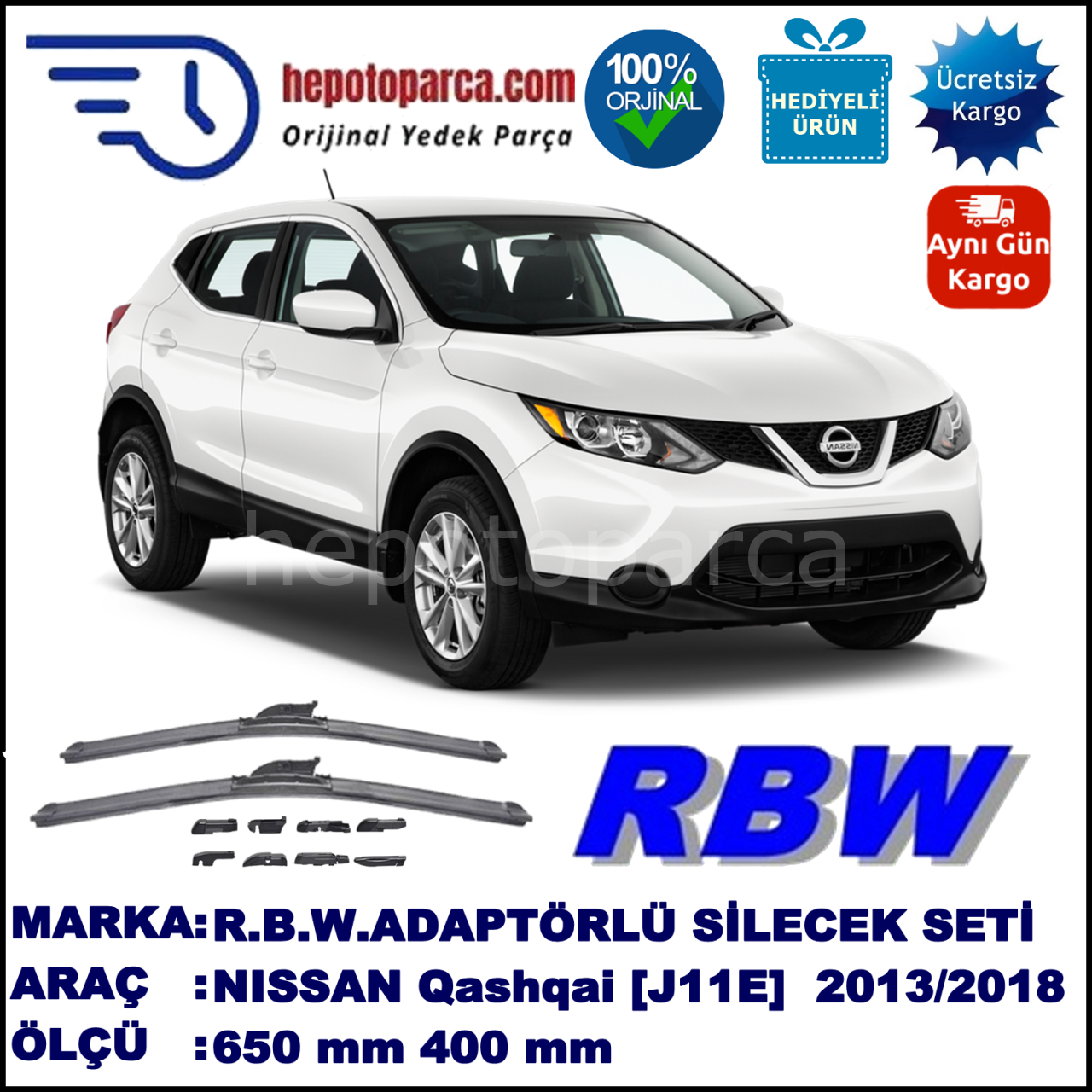 NISSAN Qashqai [J11E] 12.2013-..., 650 / 400 mm.  RBW  ADAPTÖRLÜ MUZ SİLECEK SETİ