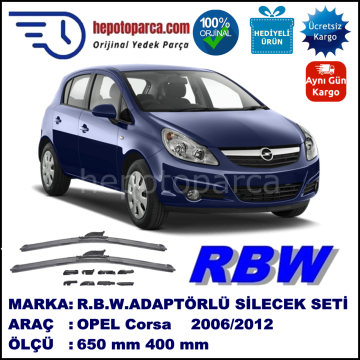 OPEL Corsa [D] 07.2006-..., 650 / 400 mm.  RBW  ADAPTÖRLÜ MUZ SİLECEK SETİ
