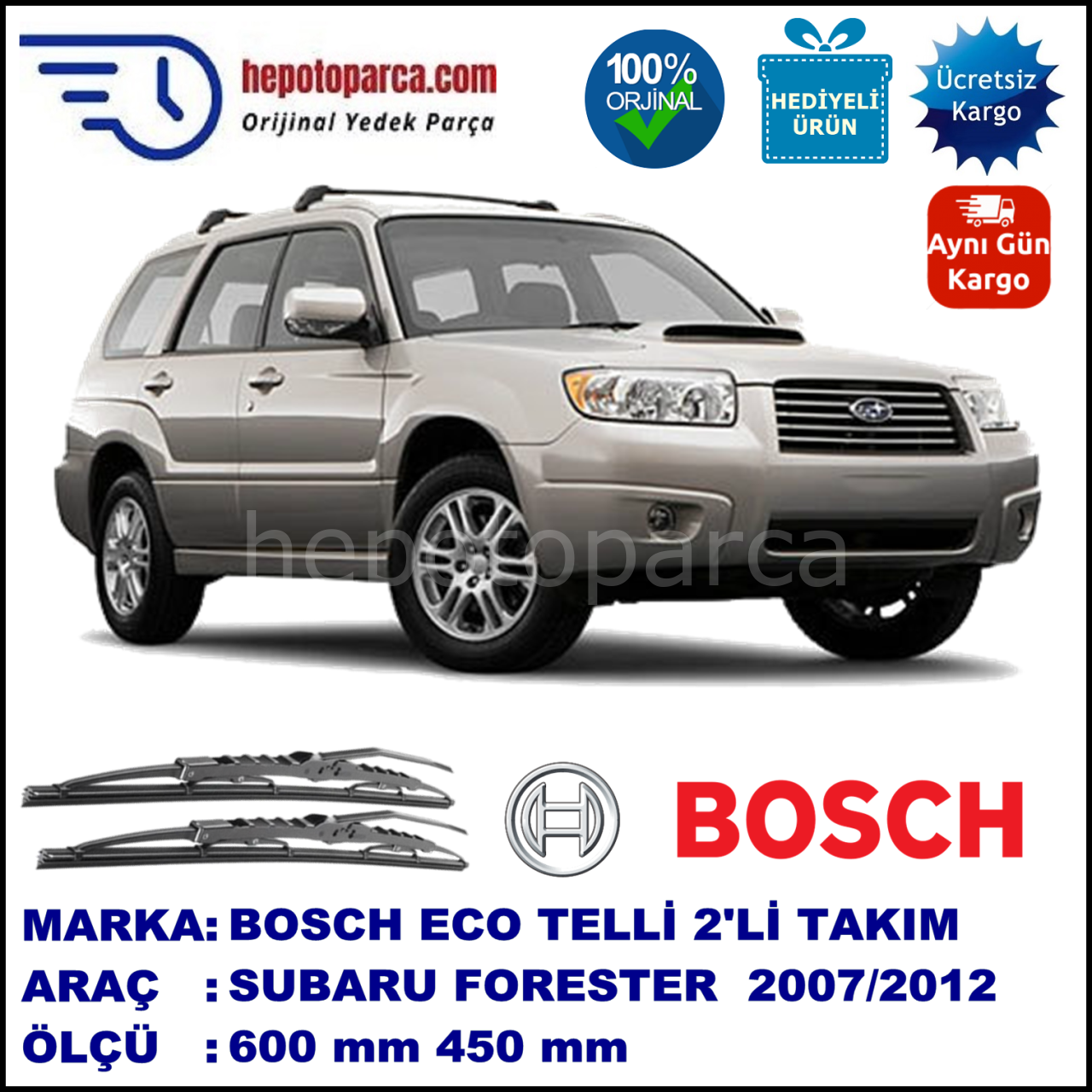 SUBARU Forester  [S12] 12.07-12.12 600 / 450 mm. BOSCH ECO Telli Silecek 2'li Takım