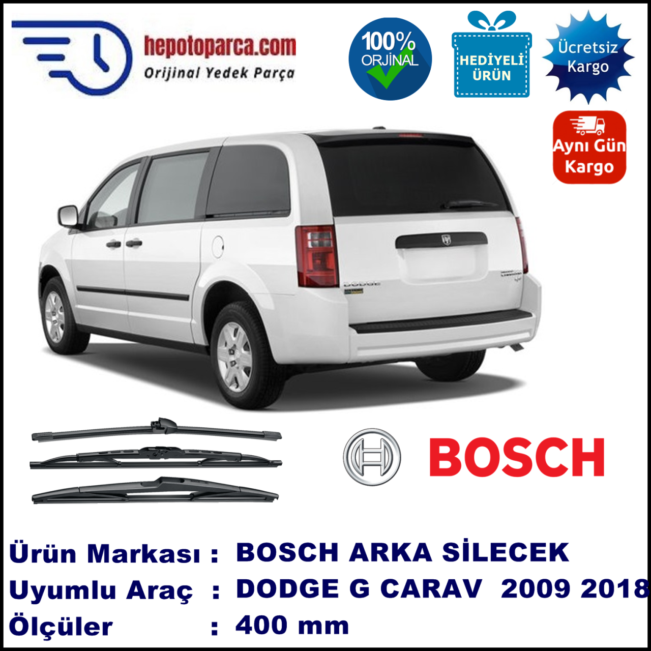 DODGE Grand Caravan [RT] 400 mm 12.2009-... BOSCH Arka Silecek