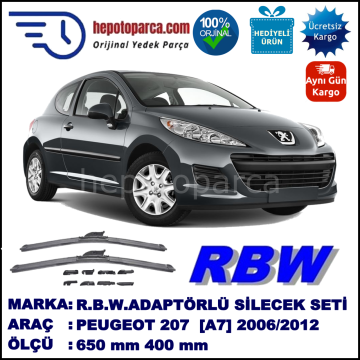 PEUGEOT 207 [A7] 05.2006-04.2012, 650 / 400 mm.  RBW  ADAPTÖRLÜ MUZ SİLECEK SETİ