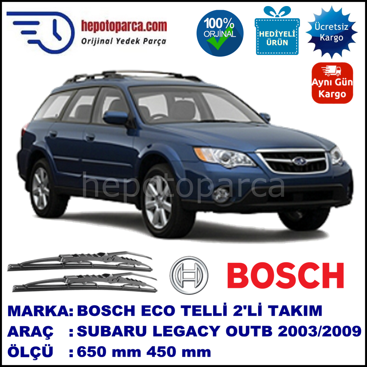 SUBARU Legacy Outback [BL/BP] 07.03-05.09 600 / 450 mm. BOSCH ECO Telli Silecek 2'li Takım