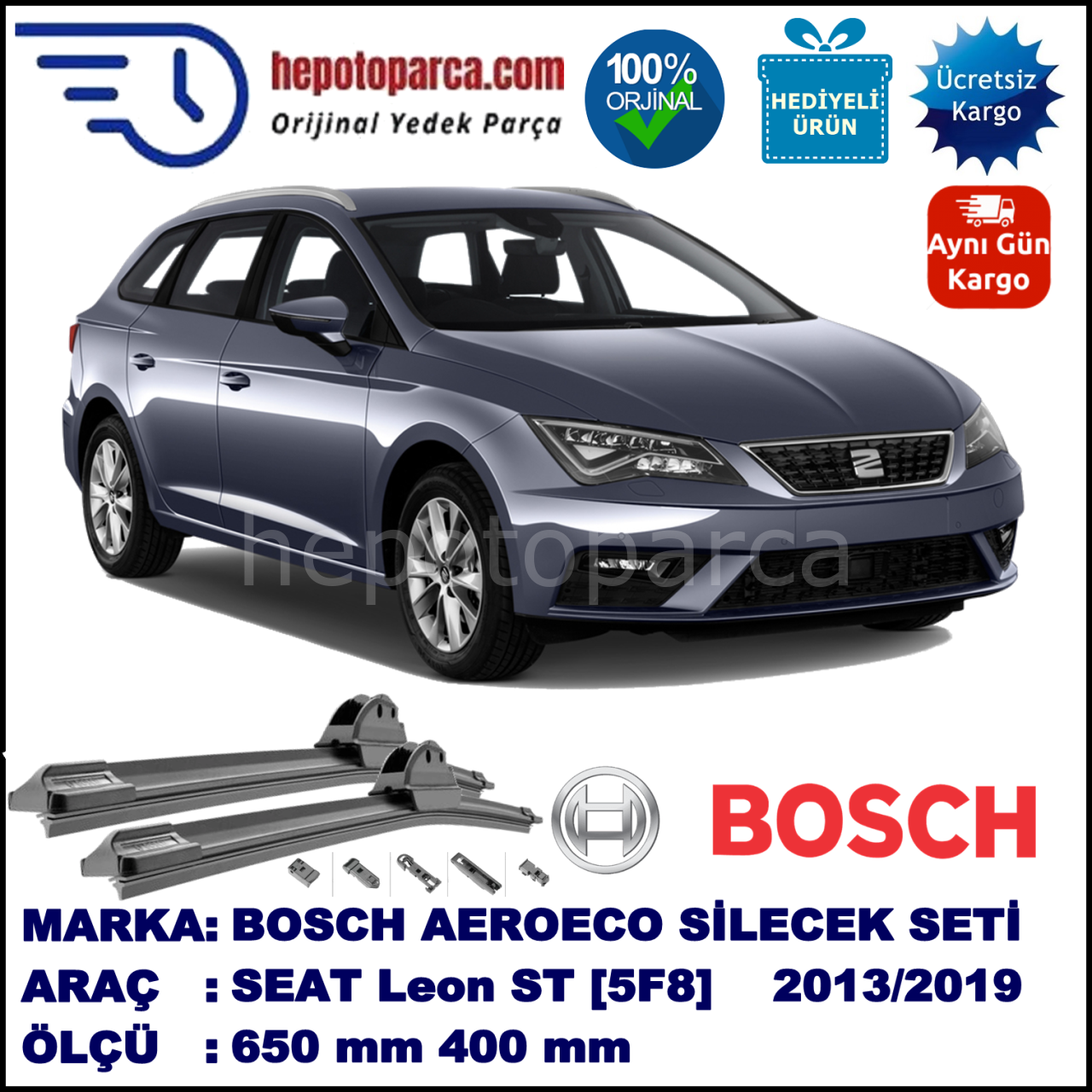 SEAT Leon ST [5F8] 08.2013-..., 650 / 400 mm. BOSCH AEROECO Aparatlı Muz Silecek