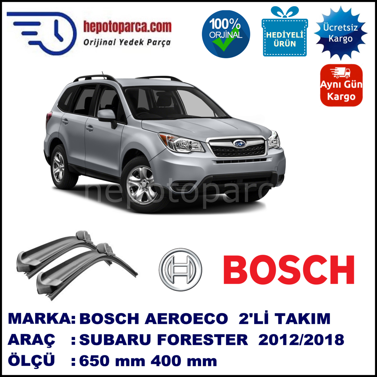 SUBARU Forester  [S13] 11.2012-..., 650 / 400 mm. BOSCH AEROECO Aparatlı Muz Silecek