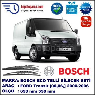 FORD Transit  [00] 01.2000-07.2006 650 / 550 mm. BOSCH Telli Silecek 2'li Takım U Kanca Uyumlu