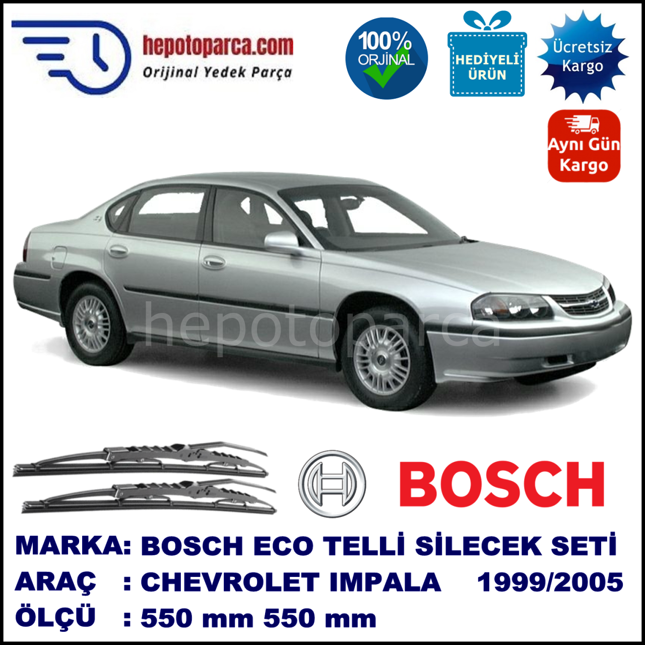 CHEVROLET Impala  09.99-08.05 550 / 550 mm. BOSCH ECO Telli Silecek 2'li Takım