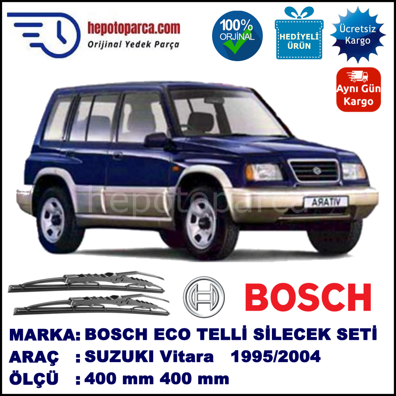 SUZUKI Vitara  09.95-03.04 400 / 400 mm. BOSCH ECO Telli Silecek 2'li Takım