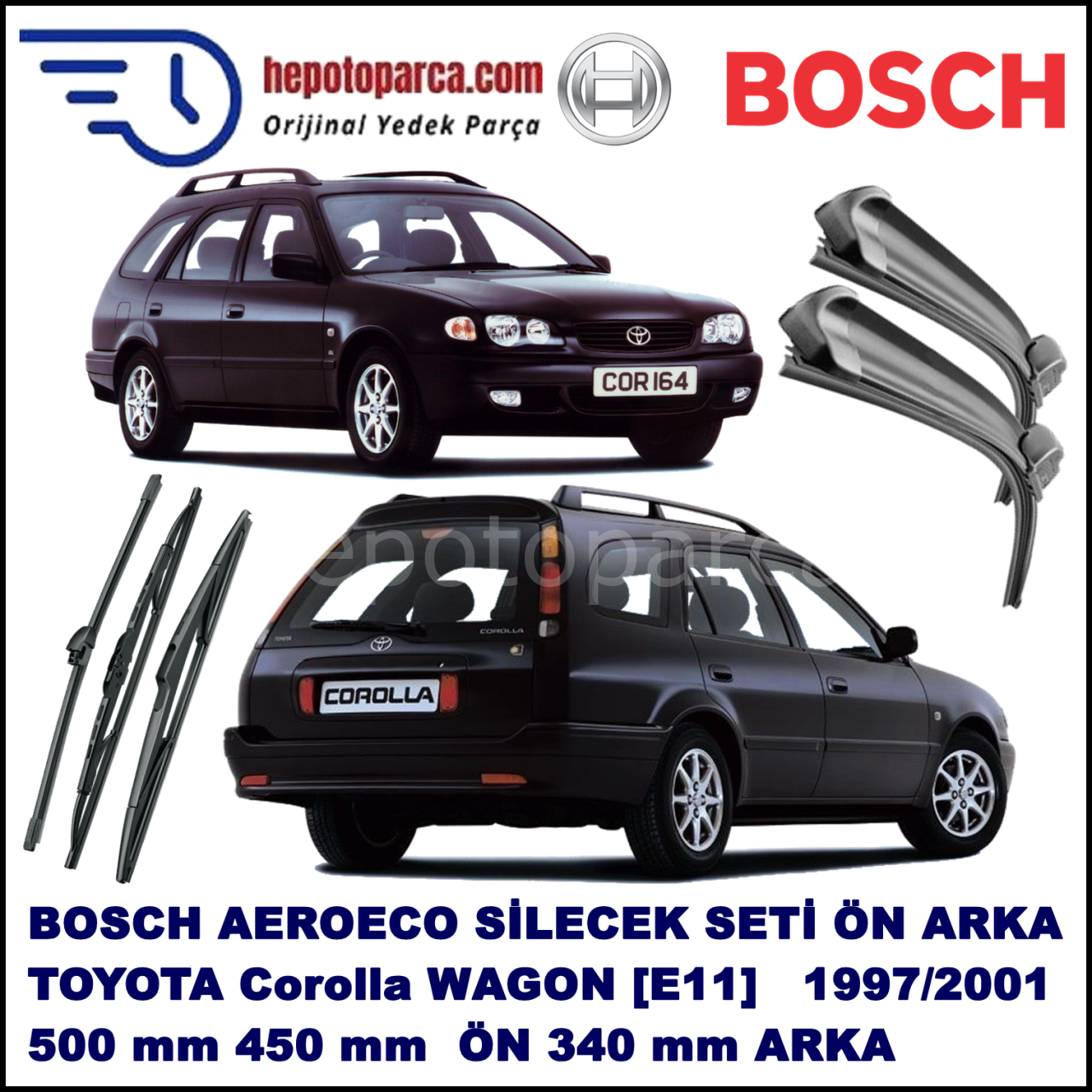 TOYOTA Corolla Wagon [E11] 04,1997-09,2001 Bosch Aeroeco Ön ve Arka Silecek Takımı