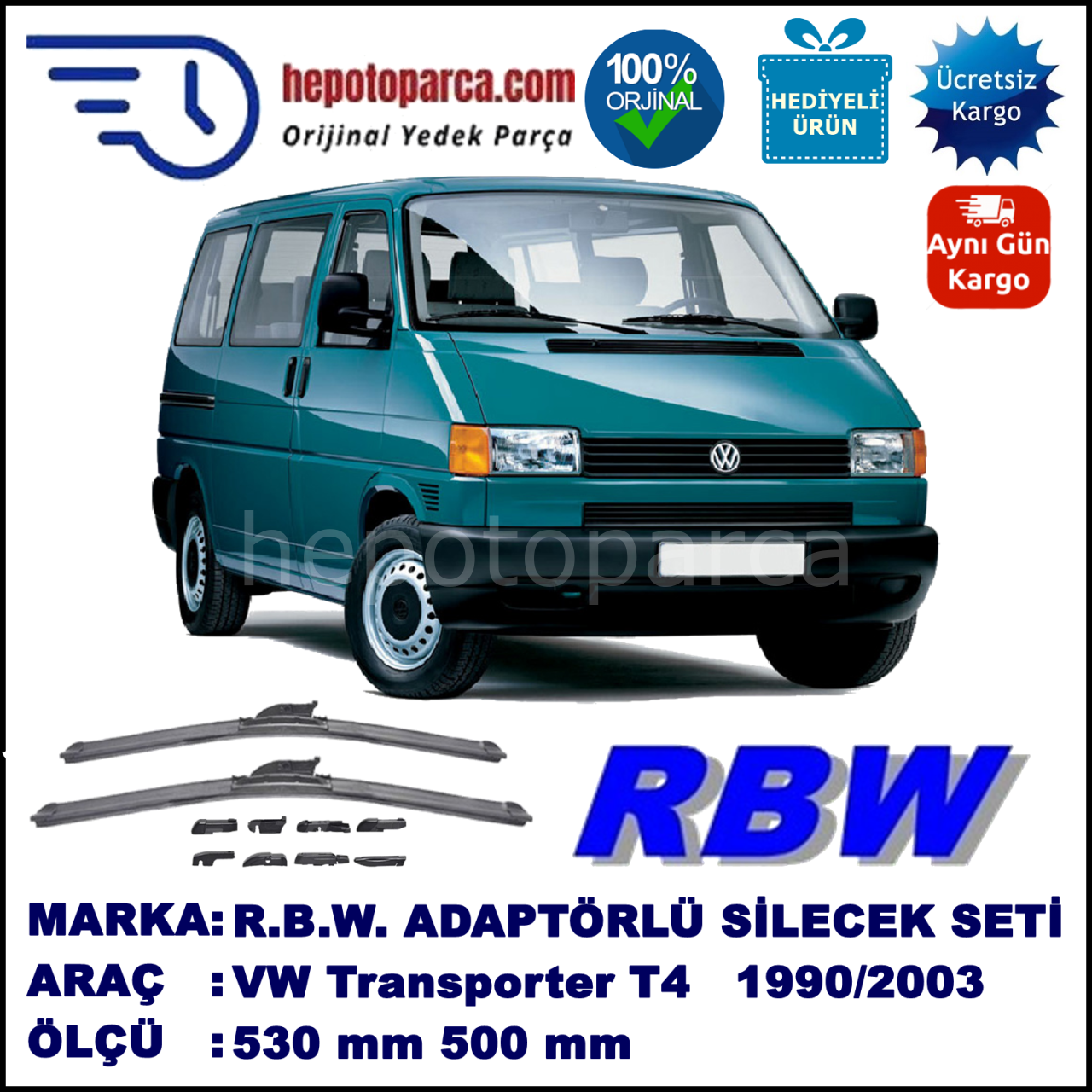 VW Transporter T4 [70, 7D] 09.1990-06.2003, 530 / 500 mm. BOSCH AEROECO Aparatlı Muz Silecek