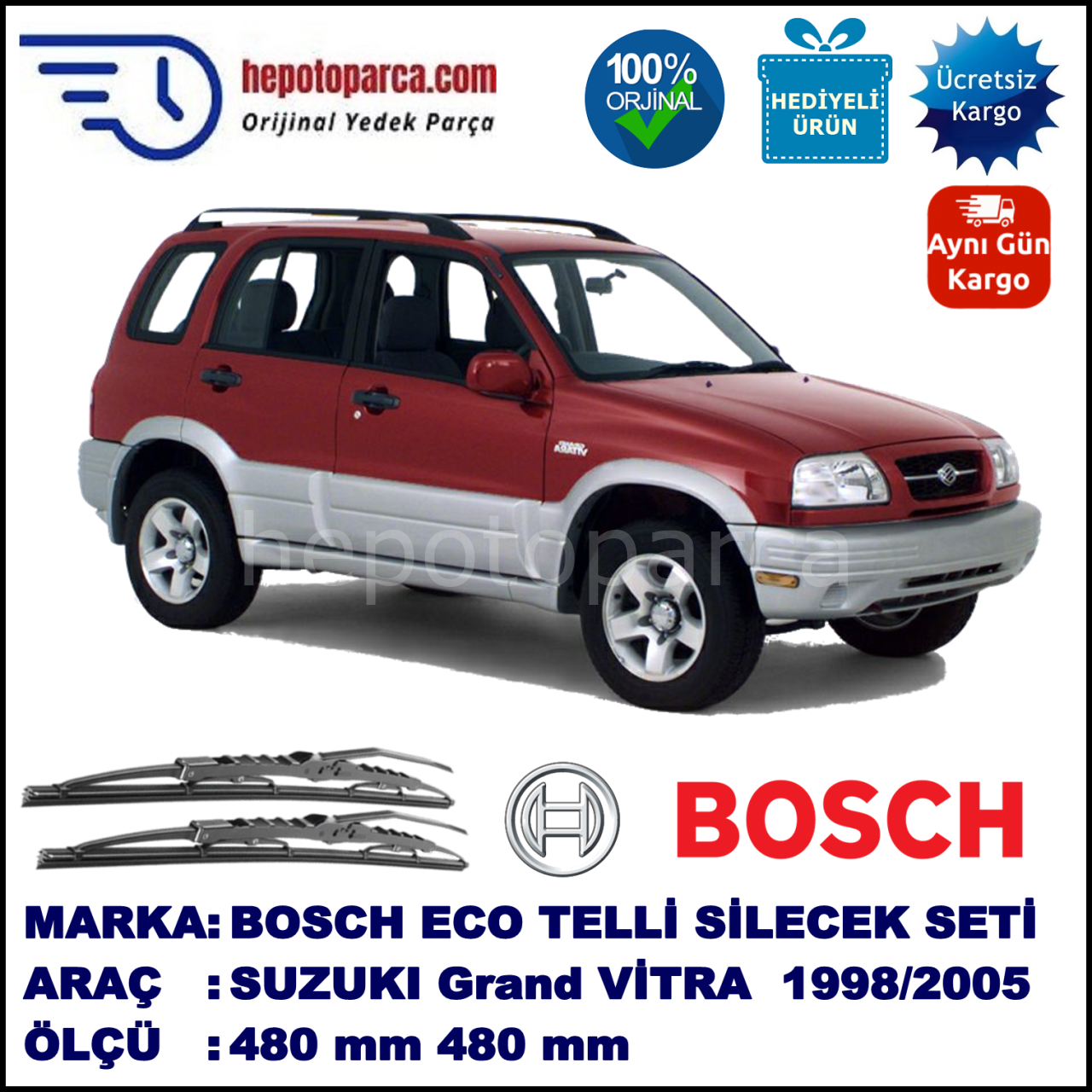 SUZUKI Grand Vitara  03.98-09.05 480 / 480 mm. BOSCH ECO Telli Silecek 2'li Takım