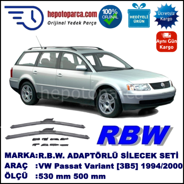 VW Passat Variant [3B5] 10.1994-11.2000, 530 / 500 mm.  RBW  ADAPTÖRLÜ MUZ SİLECEK SETİ