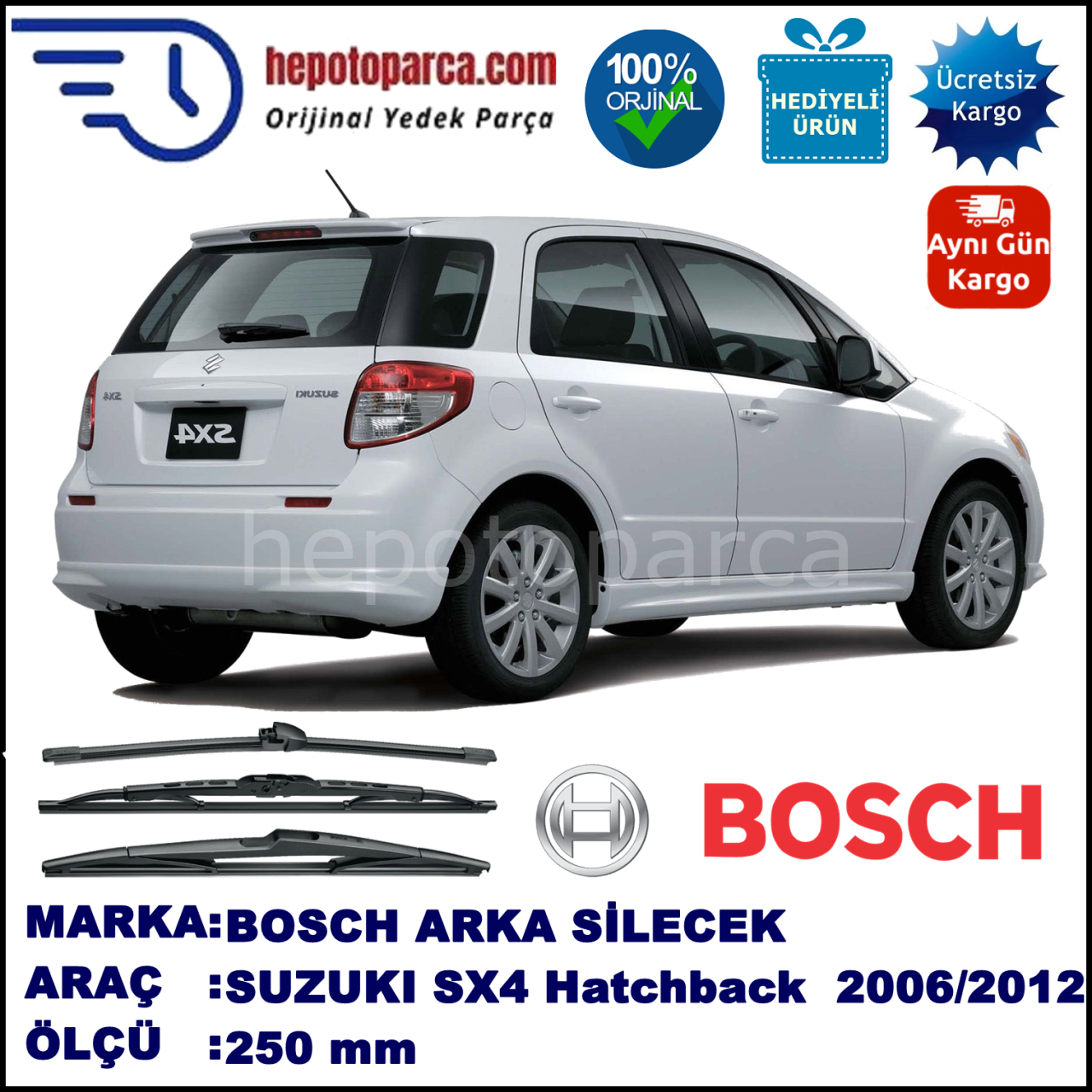 SUZUKI SX4 Hatchback  250 mm 05.2006-... BOSCH Arka Silecek