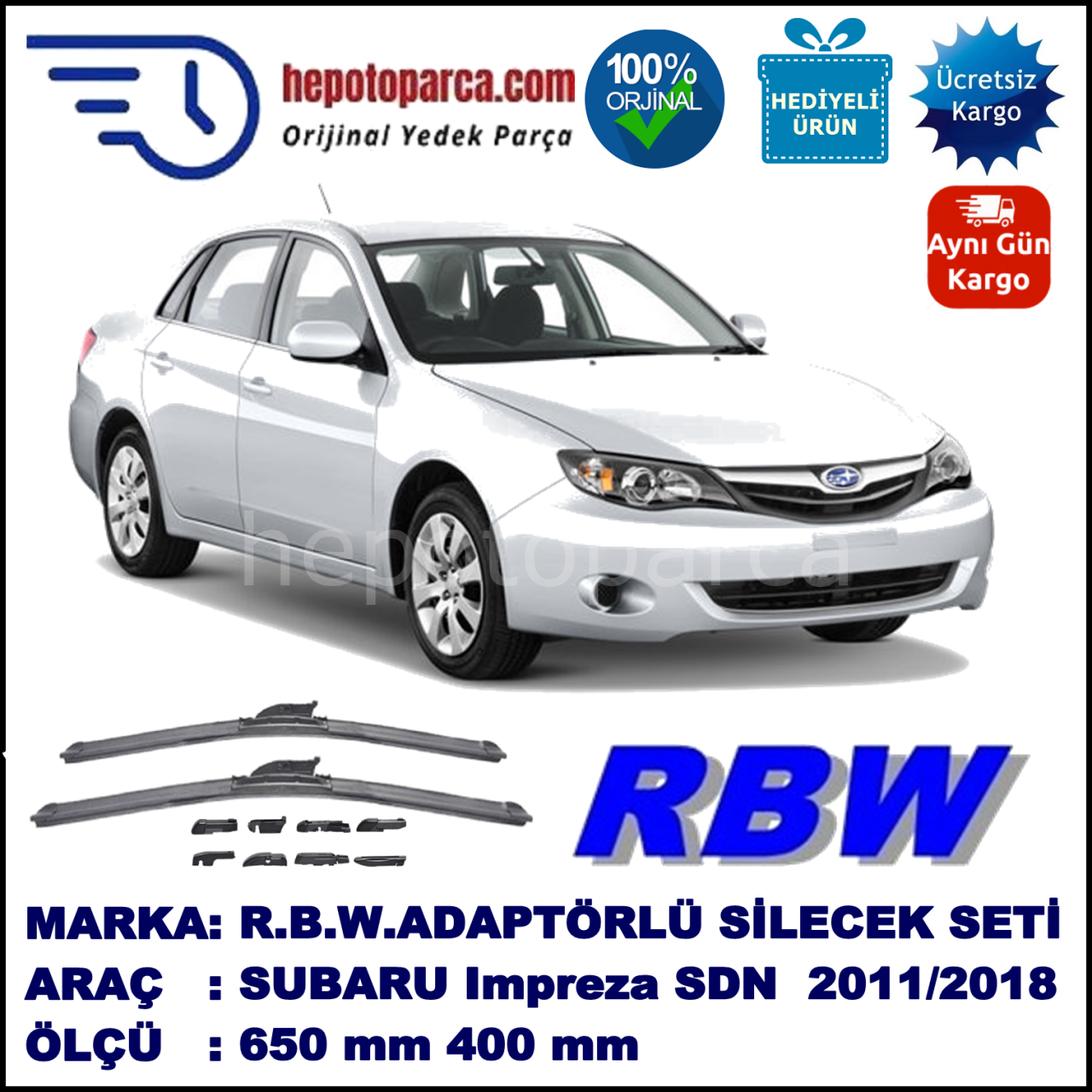 SUBARU Impreza Sedan [G13] 10.2011-..., 650 / 400 mm.  RBW  ADAPTÖRLÜ MUZ SİLECEK SETİ