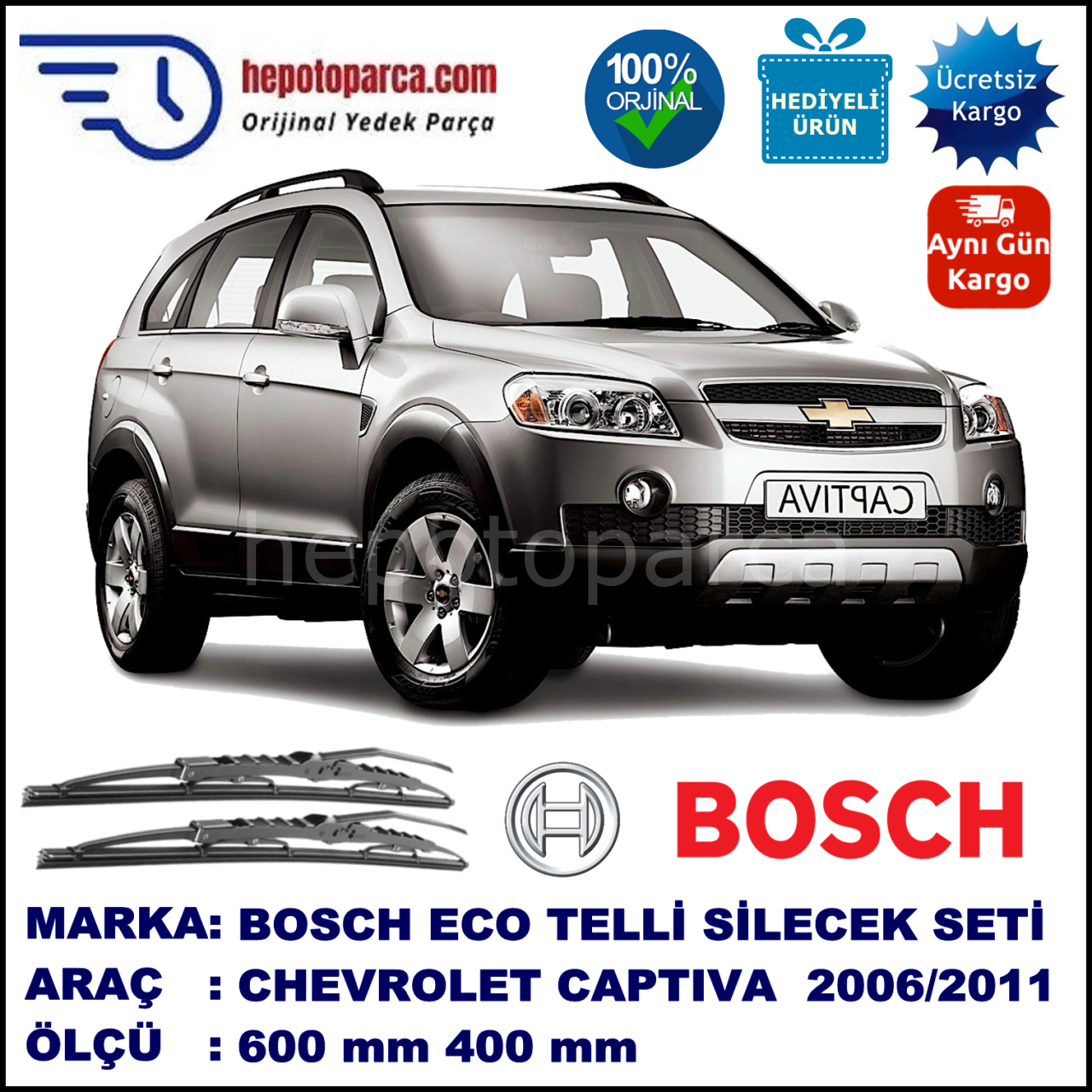 CHEVROLET Captiva [KL1C, C100] 10.06-02.11 600 / 400 mm. BOSCH ECO Telli Silecek 2'li Takım