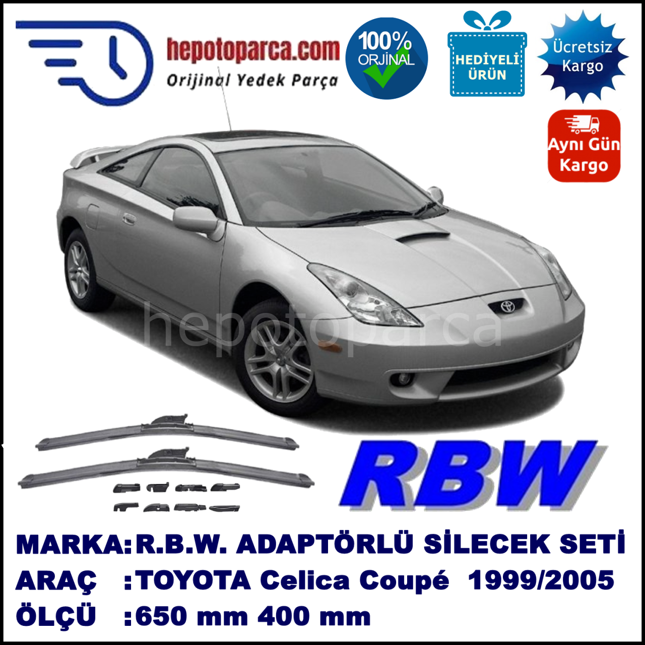 TOYOTA Celica Coupé [T23] 08.1999-09.2005, 650 / 400 mm.  RBW  ADAPTÖRLÜ MUZ SİLECEK SETİ