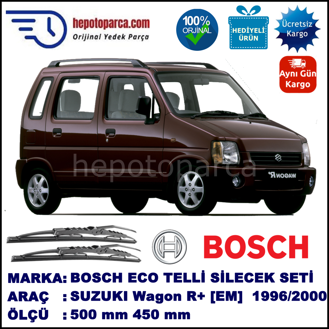 SUZUKI Wagon R+ [EM] 10.96-05.00 500 / 450 mm. BOSCH ECO Telli Silecek 2'li Takım
