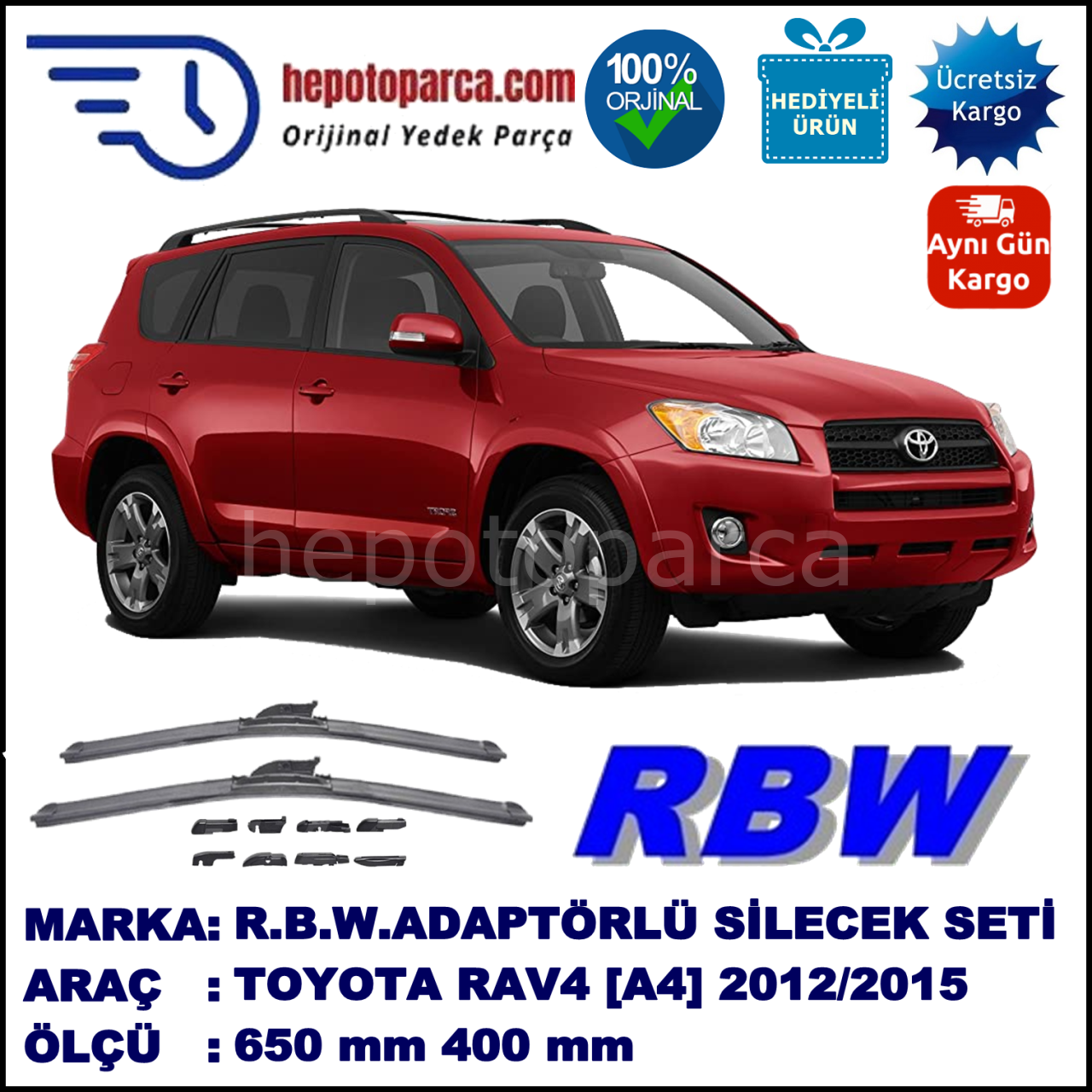 TOYOTA RAV4 [A4] 11.2012-..., 650 / 400 mm.  RBW  ADAPTÖRLÜ MUZ SİLECEK SETİ