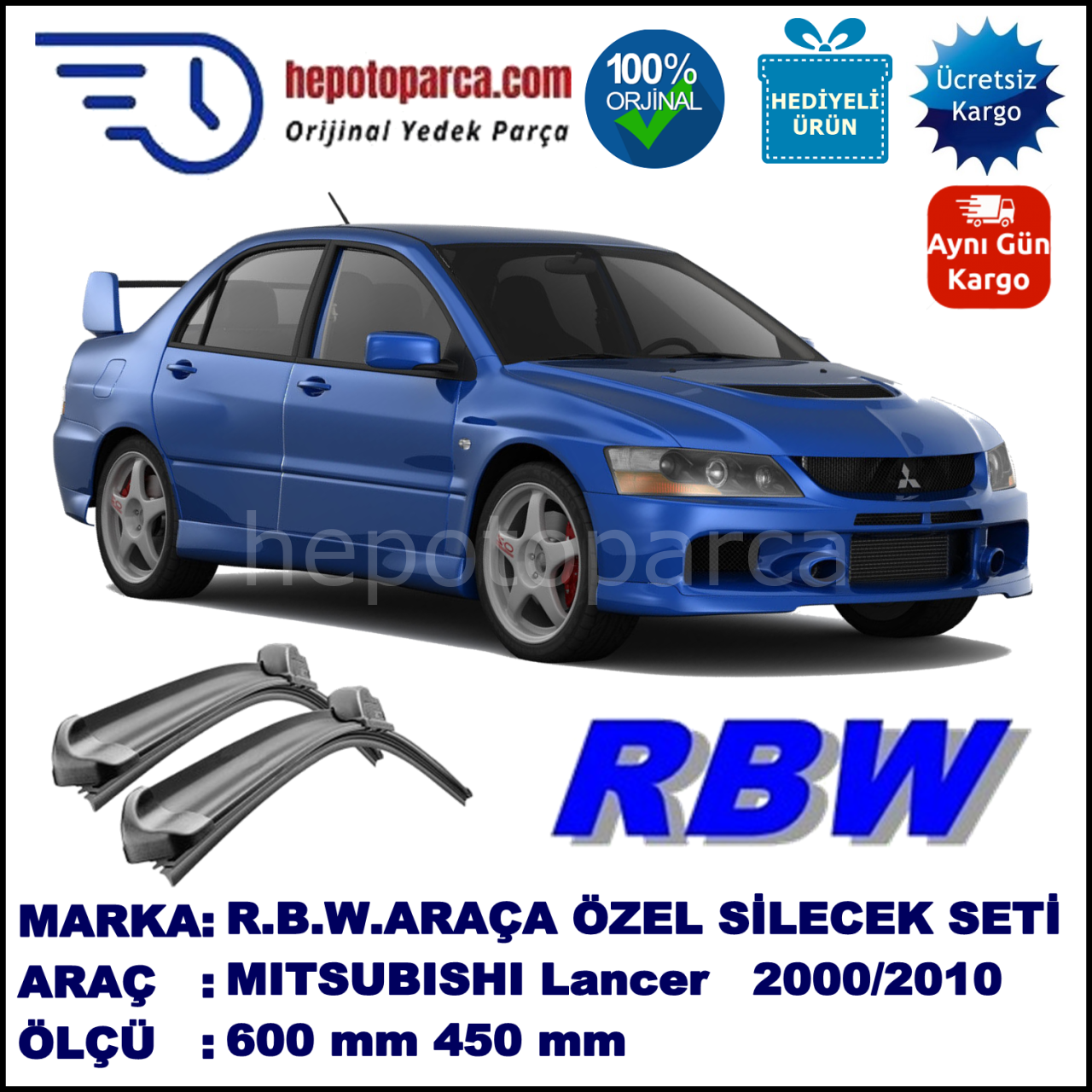 MITSUBISHI Lancer [CS/CT] 12.00-04.10 600 / 450 mm. RBW Muz Silecek Seti  2'li Takım. U Kanca Uyumludur.