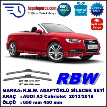 AUDI A3 Cabriolet [8V7] 10.2013-..., 650 / 450 mm.  RBW  ADAPTÖRLÜ MUZ SİLECEK SETİ