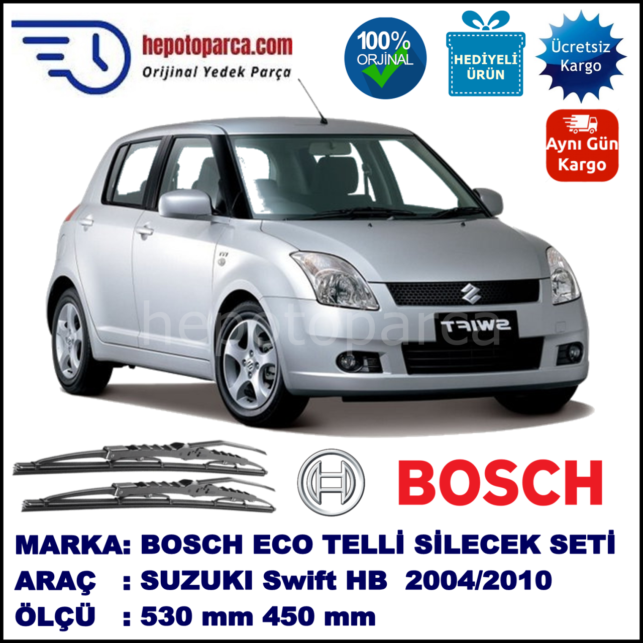 SUZUKI Swift Hatchback [MZ/EZ] 11.04-... 530 / 450 mm. BOSCH ECO Telli Silecek 2'li Takım