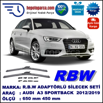 AUDI A3 Sportback [8VA] 09.2012-..., 650 / 450 mm.  RBW  ADAPTÖRLÜ MUZ SİLECEK SETİ