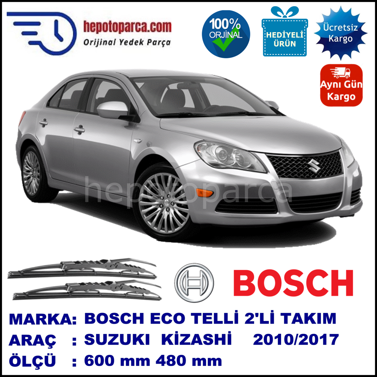 SUZUKI Kizashi  06.10-... 600 / 480 mm. BOSCH ECO Telli Silecek 2'li Takım