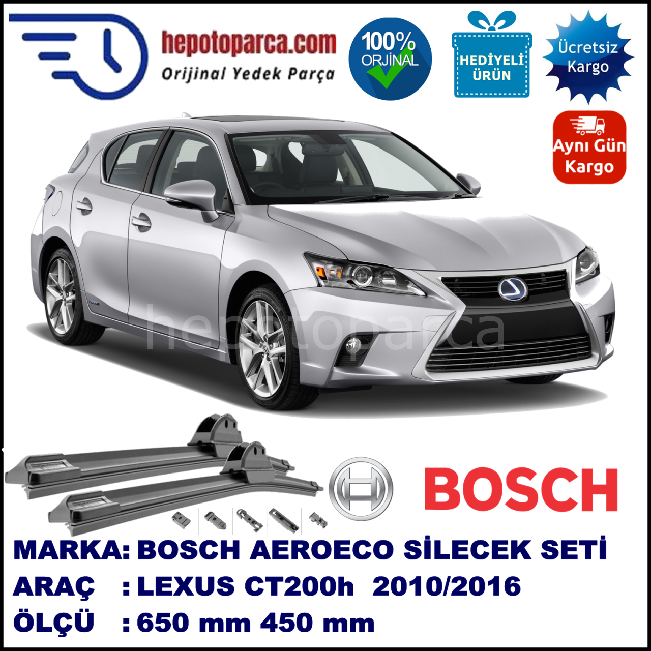 LEXUS CT200h  12.2010-..., 650 / 450 mm. BOSCH AEROECO Aparatlı Muz Silecek