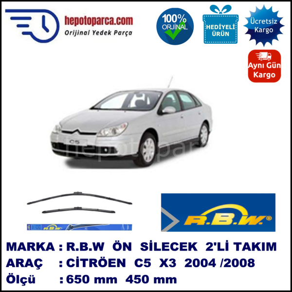 CITROEN C5 [X3] 10.2004-03.2008, 650 / 450 mm.  RBW  ADAPTÖRLÜ MUZ SİLECEK SETİ