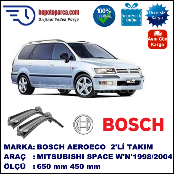 MITSUBISHI Space Wagon [N] 07.1998-01.2004, 650 / 450 mm. BOSCH AEROECO Aparatlı Muz Silecek