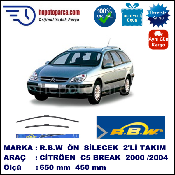 CITROEN C5 Break [X4] 12.2003-09.2004, 650 / 450 mm.  RBW  ADAPTÖRLÜ MUZ SİLECEK SETİ