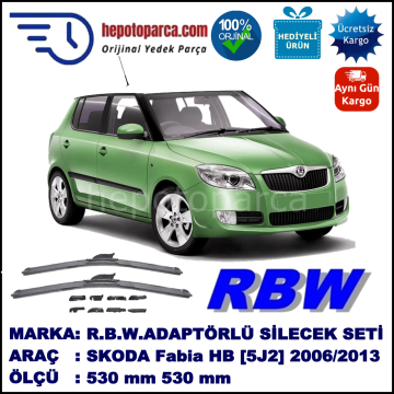 SKODA Fabia [5J2] 12.2006-..., 530 / 530 mm.  RBW  ADAPTÖRLÜ MUZ SİLECEK SETİ