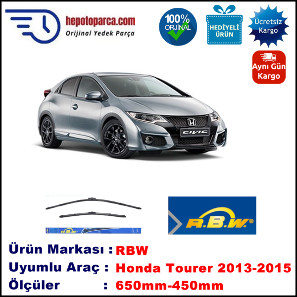 HONDA Civic Tourer [FK] 12.2013-..., 650 / 450 mm.  RBW  ADAPTÖRLÜ MUZ SİLECEK SETİ