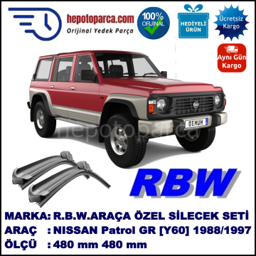 NISSAN Patrol GR [Y60] 09.88-09.97 480 / 480 mm. RBW Muz Silecek Seti  2'li Takım. U Kanca Uyumludur.