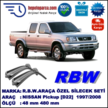 NISSAN Pickup [D22] 02.97-... 480 / 480 mm. RBW Muz Silecek Seti  2'li Takım. U Kanca Uyumludur.